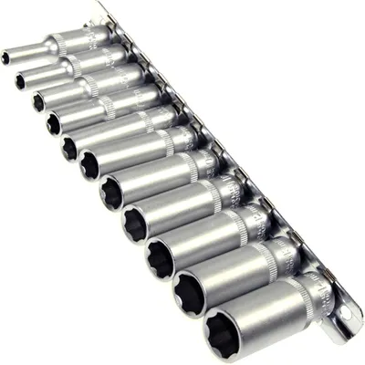 Produktbild von 11 Lange Steckschlüsseleinsätze Stecknuss 1/4" Nuss 4 - 13 mm auf Steckleiste