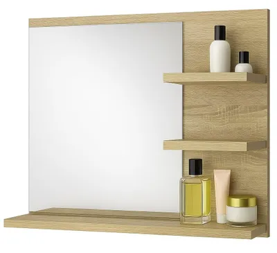 Produktbild von Badspiegel 3 Ablagen Badezimmerspiegel Spiegel Regal Wandspiegel Hängespiegel Badmöbel Spiegel Flurspiegel für Schlafzimmer Sonoma Eiche 60X50 - Recht