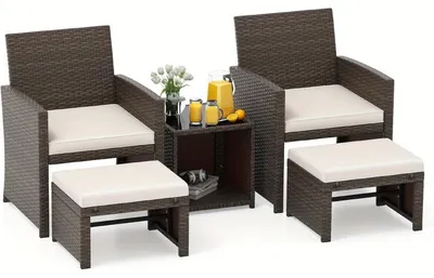 Image de Ensemble de salon en rotin - Mobilier de balcon - Ensemble de mobilier de balcon - Mobilier de jardin - Coin salon extérieur - Rotin blanc