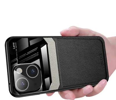 Produktbild von iPhone 15 Hülle, TPU Stossfest Anti-rutsch Leder Glas Len Hybrid Schutzhülle für iPhone 15 Schwarz
