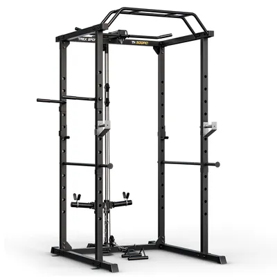 Produktbild von TREX SPORT Power Rack TX-500PC | Powerrack & Multipresse mit Latzug oben/unten, Klimmzugstange, Dip-Station | Squat Rack & Homegym mit Ablagen
