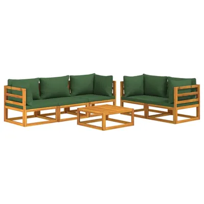 Produktbild von 6-tlg. Garten-Lounge-Set mit Grünen Kissen Massivholz