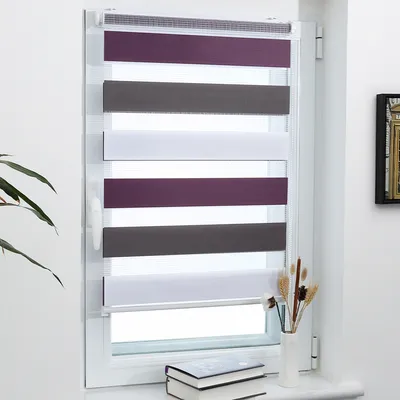 Produktbild von Grandekor Doppelrollo Klemmfix ohne Bohren 80x120cm Weiß-Anthrazit-Lila lichtdurchlässig & verdunkelnd Duo Roll Klemmrollo für Fenster und Tür Fensterrollo Zebrarollo