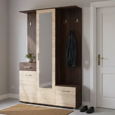 Image de Volpara – Meuble d'entrée, 134x33x198h cm chêne brun, miroir inclus
