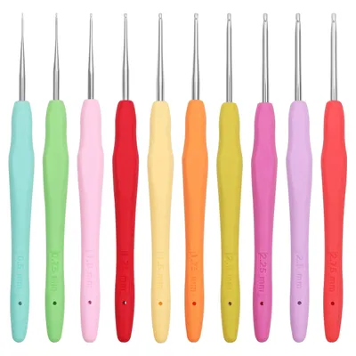 Produktbild von Curtzy Ergonomische Häkelnadel (10 Größen) Häkelnadeln aus Aluminium – Häkelnadel 13cm – Größen 0,5mm bis 2,75mm – Häkelnadel Set Häkelnadel mit Griff