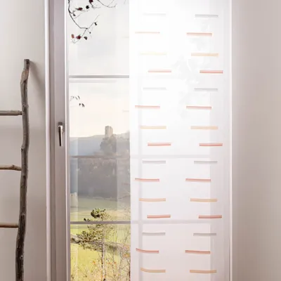 Produktbild von Schiebegardinen Meterware Scherli Barcadi Streifen wollweiß rot orange grau 60cm