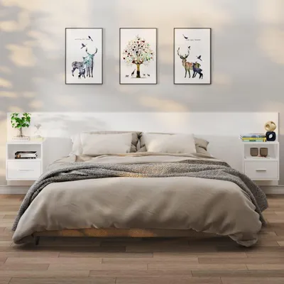 Image de vidaXL Tables de chevet murales 2 pcs. Bois blanc