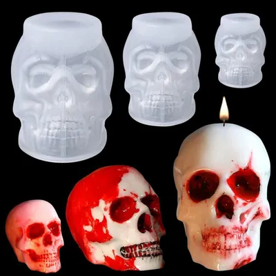 Zdjęcie produktu dla Silikonowe formy do żywicy epoksydowej, czaszka, 3 sztuki, forma do odlewania, dekoracja na Halloween, forma do świec, rękodzieło DIY