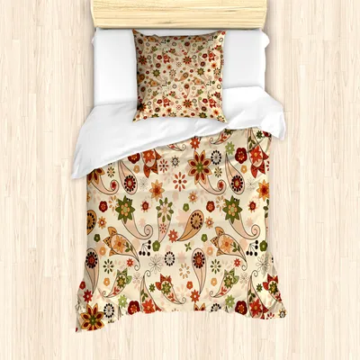 Produktbild von ABAKUHAUS Paisley Mantele, Frühling Motiv Paisley, Milbensicher Allergiker geeignet mit Kissenbezügen, 135 cm x 200 cm - 80 x 80 cm, Mehrfarbig