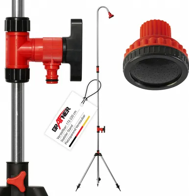 Produktbild von Grafner Aluminium Gartendusche mit Teleskopstativ, höhenverstellbar 172-275 cm, Duschstrahl stufenlos verstellbar, mit massiven Erdankern für optimal Stand, leicht & schnell aufgebaut, Campingdusche