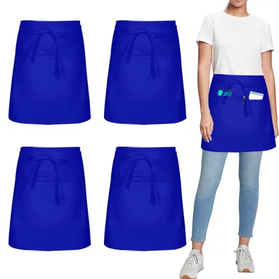 Imagen del producto de Delantal de cocina de poliéster y algodón, con 3 bolsillos, color azul, para uso en la cocina