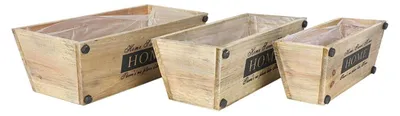 Image de Caisses en bois décoratives Lot de 3 bacs à fleurs Sweet Home Pot de fleurs Décoration de table Feuille à planter