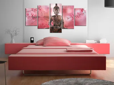 Produktbild von Akustikbild Buddha 200x100 cm Bilder Akustikschaum Hochleistungsschallabsorber Schallschutz Leinwand 5 tlg Wandbild Raumakustik Schalldämmung 020113-216