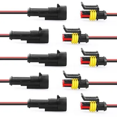 Zdjęcie produktu dla Złącza elektryczne wodoodporne 2 pinowe samochodowe zestaw 10 szt.