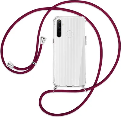 Produktbild von Handykette Backcover-Schutzhülle mit Band (Metall silberfarben) für Realme 6i - dunkelrot