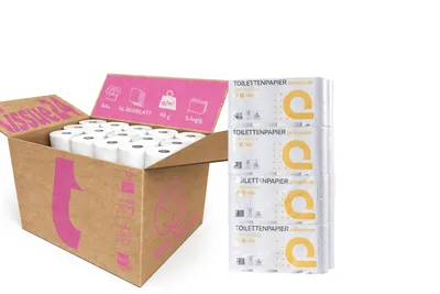 Produktbild von Tissue24 Toilettenpapier Recycling 3-lagig – 64 Rollen à 250 Blatt | Hochweiß, weich &  | Für Gewerbe & Öffentlichkeit