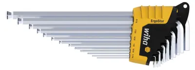 Image de Jeu de clés mâles Wiha, 13 pièces, dans un support ErgoStar I Tête hexagonale sphérique MagicRing I 1,3 mm - 9,5 mm I chromé mat, modèle en pouces (43852)