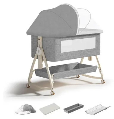 Produktbild von 4-in-1 Beistellbett Baby, höhenverstellbar, mit Rollen, faltbar, Grau