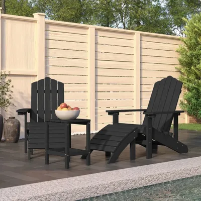 Imagen del producto de Sillas de jardín Adirondack de "The Living Store" con reposapiés y mesa, fabricadas en HDPE, color antracita