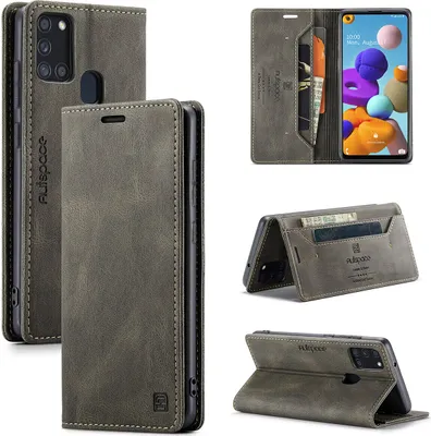 Produktbild von Samsung Galaxy A21S Brieftasche Hülle, Retro Kunstledertasche Stand Schutzhülle für Samsung Galaxy A21S Kupfer