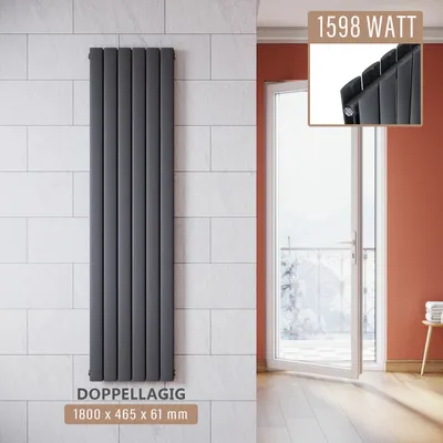 Image de SONNI Radiateur à panneaux 1800×465mm Double couche Anthracite Radiateur vertical