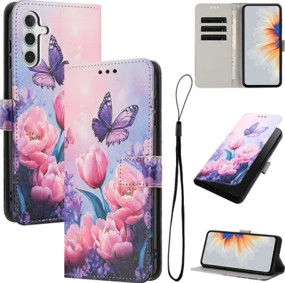 Image de Étui de protection à rabat pour Samsung Galaxy A57 5G en similicuir, motif papillon