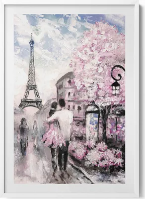 Produktbild von Paris und der Eiffelturm– Wandbild mit Rahmen – Gerahmtes Bild  – Wanddekoration – 70x100 cm –  Weiß Rahmen