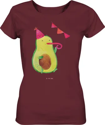 Produktbild von Mr. & Mrs. Panda Oberteil Damen Avocado Party Größe L - Burgundy - Geschenk, Sommershirt, Happy Birthday, Geburtstag, Kurzarmshirt, Avocados, Basic Shirt