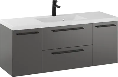 Produktbild von Rosen 120 cm Badezimmerschrank mit Waschbecken und Schwarz Griffen - Zeitloses Design für Elegantes Bad