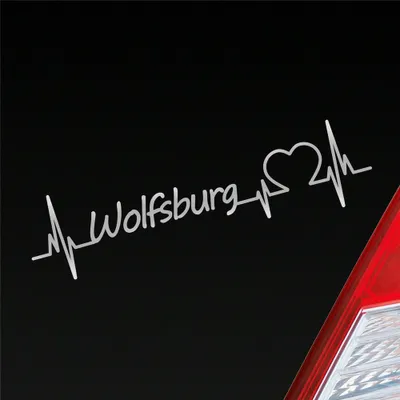 Produktbild von Auto Aufkleber Wolfsburg Herz Herzschlag 19x5 cm Silber Sticker Heckscheibenaufkleber