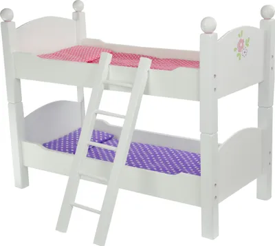 Produktbild von Olivia's Little World 18" Puppenetagenbett aus Holz - gestapelt oder ungestapelt als zwei Einzelbetten, Weiß/Rosa/Lila