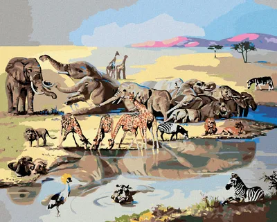 Produktbild von Zuty - Malen nach Zahlen - TIERE AN DER WASSERSTELLE 2 (D. RUSTY RUST), 40x50 cm, mit Keilrahmen (bereits gespannt)