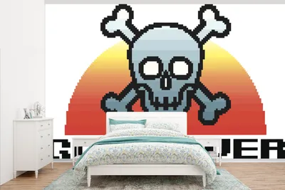 Produktbild von MuchoWow® Fototapete für Wohnzimmer oder Schlafzimmer Wandtapete Vinyl Motivtapete Gamer - Retro - Game over - Illustration - 345x220 cm - Wohnzimmertapete