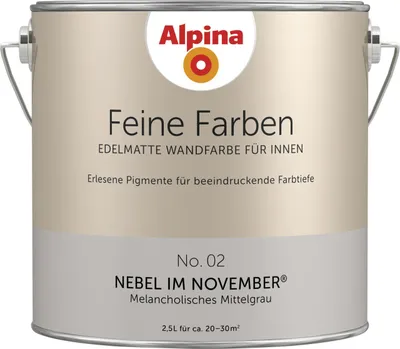 Produktbild von Alpina Feine Farben Wandfarbe No. 02 Nebel im November - melancholisches mittelgrau 2,5 L