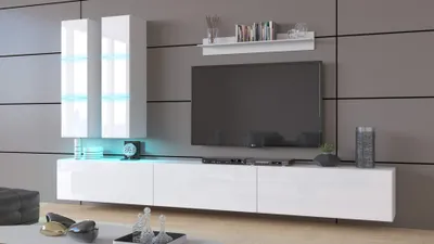 Image de Furnitech Meuble-paroi Salon - Meuble-paroi suspendu Moderne - Étagères et meuble TV - Meubles de salon sans LED (Egina AN50-18HG-W2 1A)