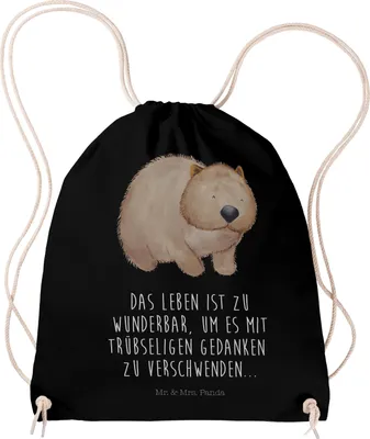 Produktbild von Mr. & Mrs. Panda Säckchen Wombat - Schwarz - Geschenk, Jutebeutel, Australien, Lustige Sprüche, rucksack stoff, Stoffbeutel, Spruch, Beutel, Motivation, gym tasche