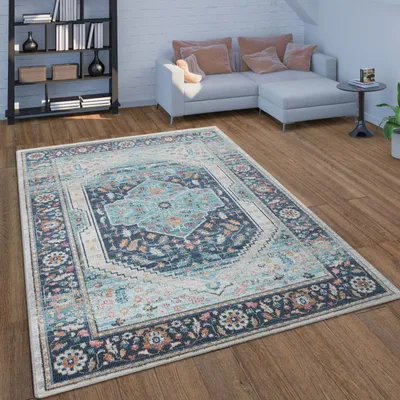 Produktbild von In- & Outdoor-Teppich Für Balkon Terrasse, Kurzflor Mit Orient-Design In Blau Grösse 140x200 cm