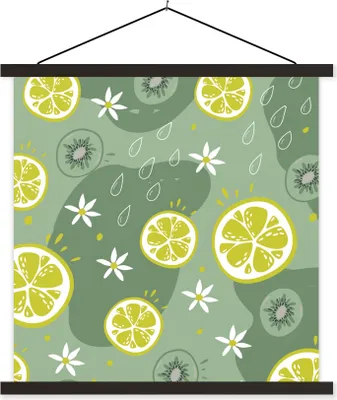 Produktbild von MuchoWow® Textilposter Sommer - Blumen - Zitrusfrüchte - Kiwi 120x120 cm mit schwarzem Rahmen - Aufhängungsset