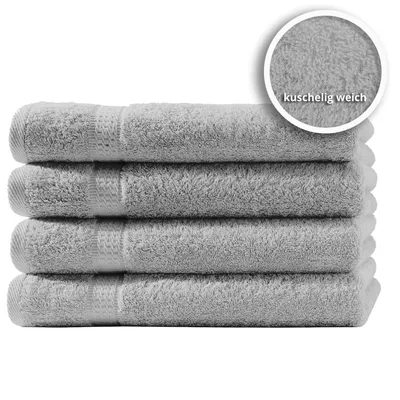 Produktbild von 4er Set Gästetücher Handtücher Duschtücher Badetücher Frottee 100% Baumwolle, Farbe:Silber, Größe:Duschtücher 70x140 cm