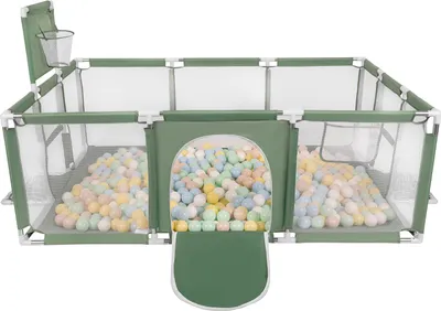 Produktbild von Selonis Laufstall Baby Großer Spielplatz Mit 100 Bälle Laufgitter Für Kinder, Grün:Pastellbeige/Pastellblau/Pastellgelb/Minze