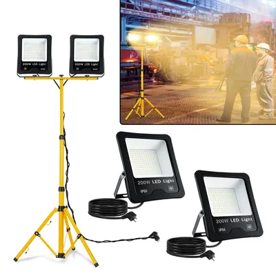 Obrázok produktu pre NAIZY 2x200W LED reflektor Teplá biela s teleskopickým stojanom Vodotesný IP66 LED reflektor Vonkajší
