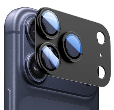 Obrázok produktu pre Kovový ochranný krúžok na fotoaparát pre Apple iPhone 17 Pro so skleneným krytom, čierny