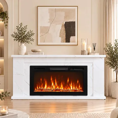 Produktbild von HOMAVO 36 Zoll Elektrokamin mit Schrank 1000/2000 W Heizung APP Steuerung 3D Flammeneffekt 12 Flammenfarben 1‑8 H Timer