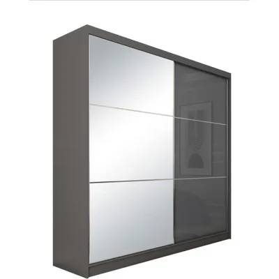 Image de BEAUTYSOFA armoire à portes coulissantes VIVA 200 cm - armoire avec insertions de tiroirs et tringle à vêtements (graphite)