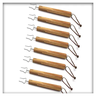 Produktbild von Grillspieße Grillgabel Spieße ausziehbar, Edelstahl Holzgriff Lang Lagerfeuer Teleskop Ausziehbar Fleischgabel, zum Grillen, Lagerfeuer und Camping 8 Stück