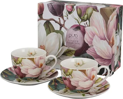 Produktbild von DUO | Tasse - Untertasse - 270 ml - 2er Set - Blumen - Kaffeetasse - Bunt - Geschenkbox
