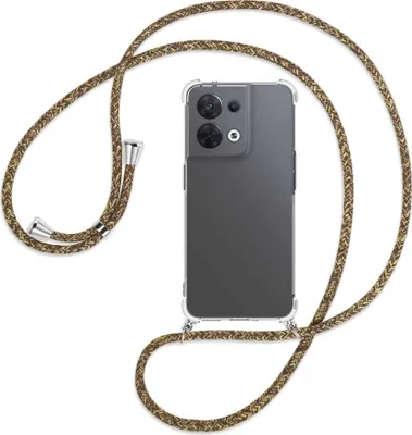 Produktbild von Handykette Backcover-Schutzhülle mit Band (Metall silberfarben) für Oppo Reno8 5G (CPH2359, 6.4'') - braun+beige