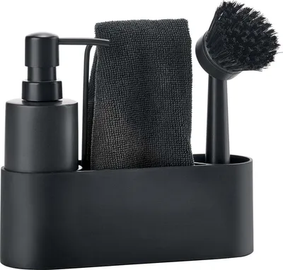 Produktbild von Zone Denmark Geschirrspülset Silikon/Keramik schwarz 4teilig, Geschirrspül-Set, Pumpenflasche, Keramik, Schwarz, Schwarz, Silikon