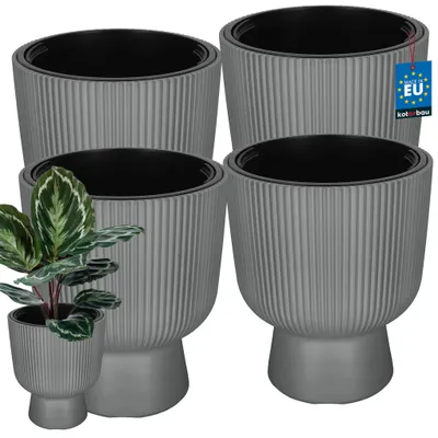Image de KOTARBAU® Lot de 4 Pot de Fleur Pot Plastique Plante Ø 29 cm avec Bac Intérieur Pot de Jardin Pot de Fleur Exterieur H : 36 cm PVC