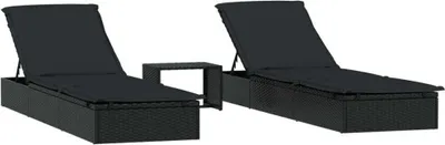 Immagine prodotto di vidaXL Lettini prendisole 2 pezzi con tavolino in rattan nero
